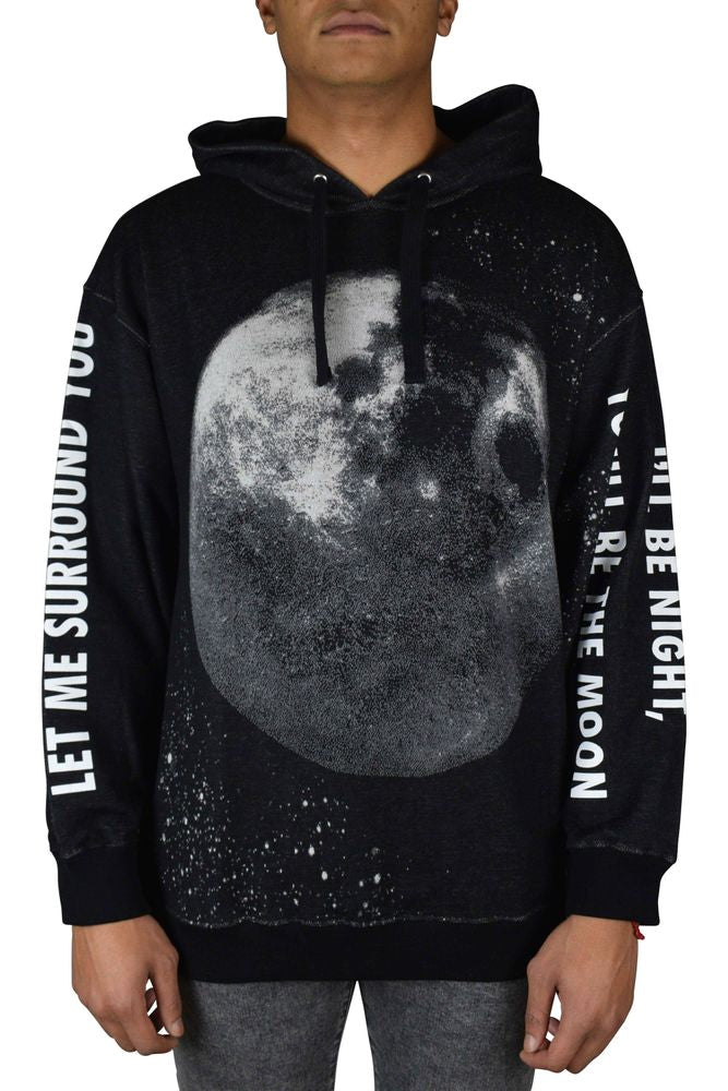 Moon Print Oversized Hoodie With Ribbed Hems