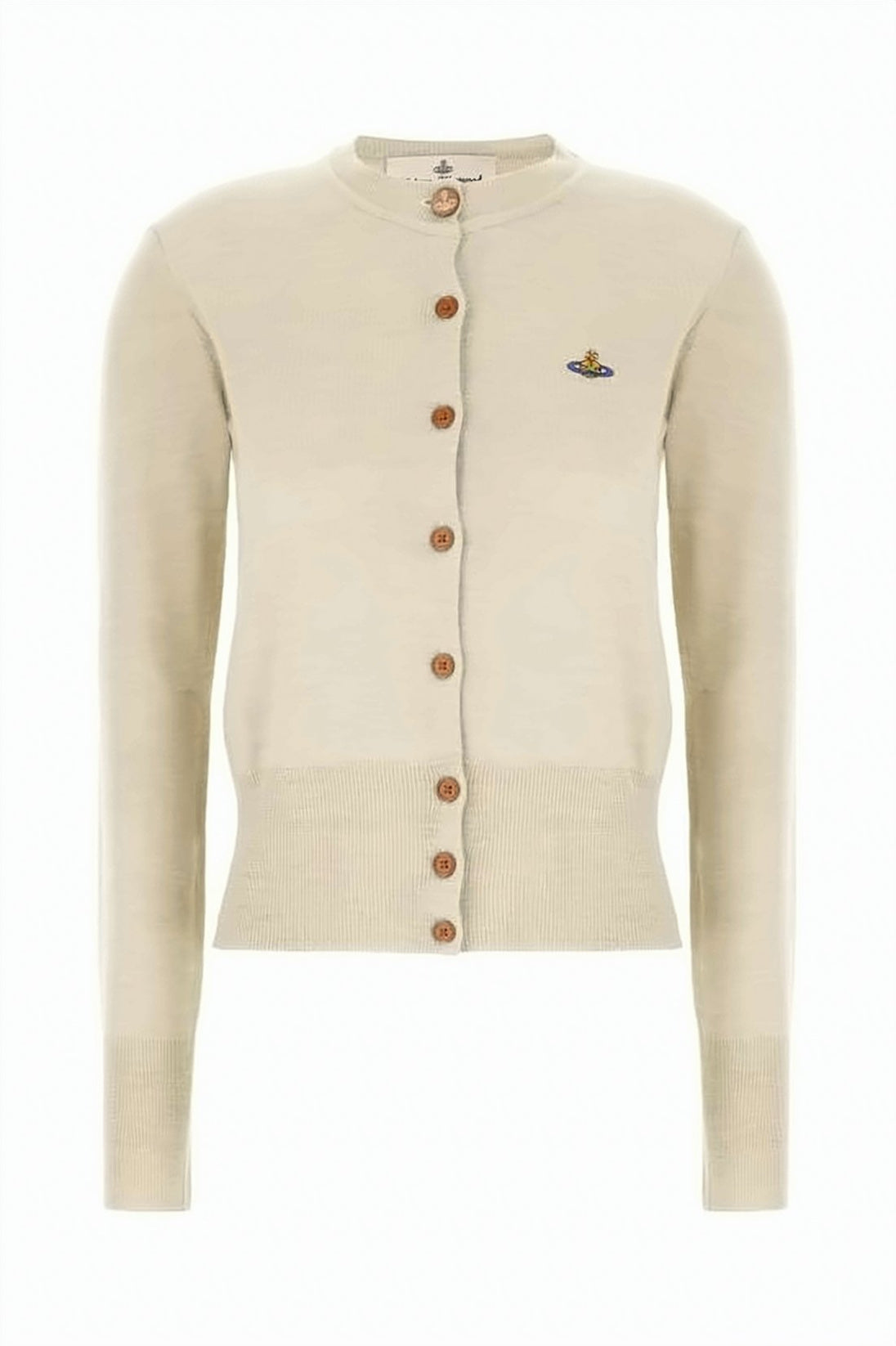 Cropped Knit Cardigan With Wooden Buttons And Emblem