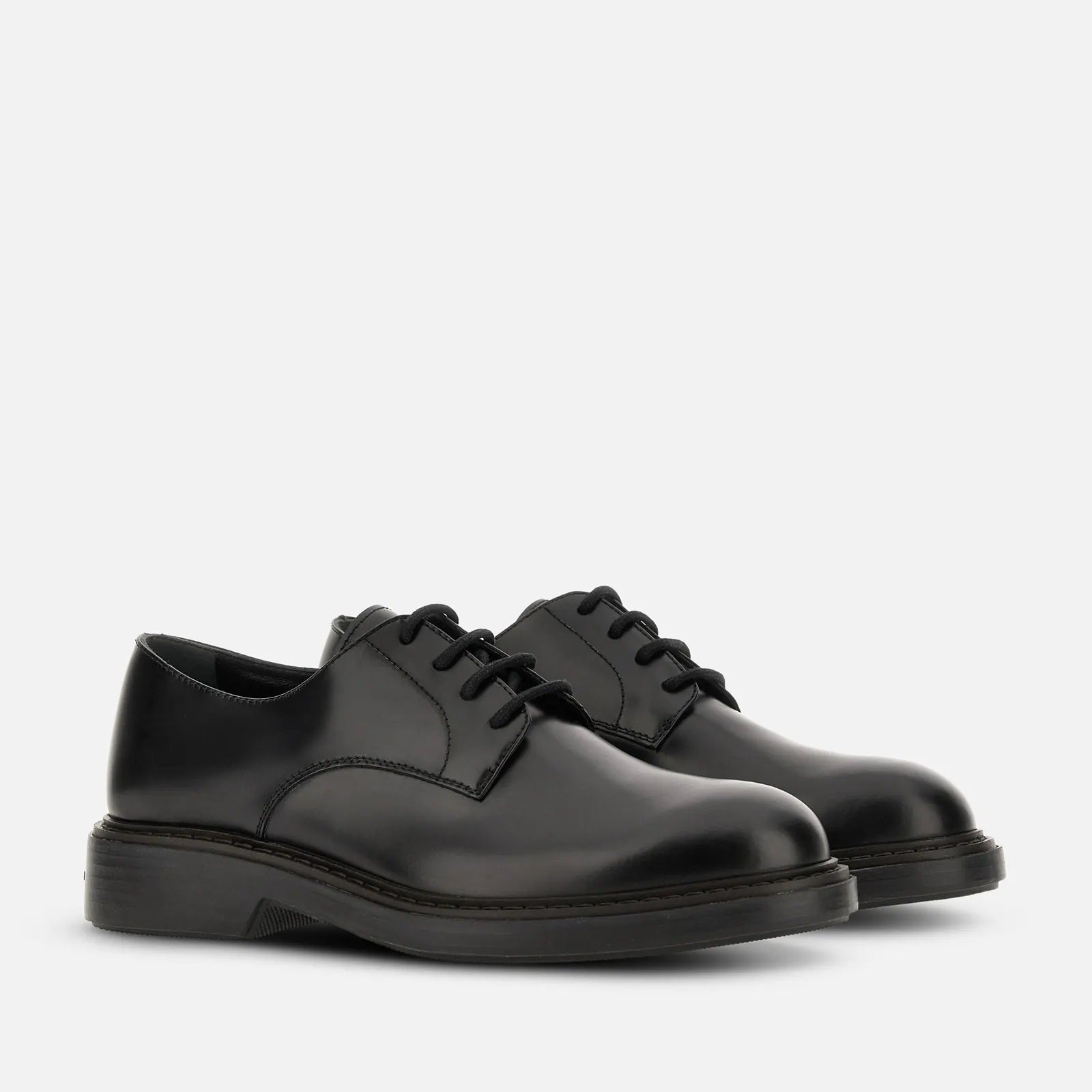 H704 Derby Lace-Up Shoes in Black Calfskin