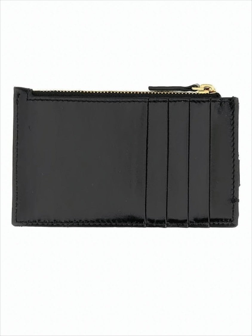 Rectangular Quilted Lambskin Card Wallet with Gold-tone Clasp