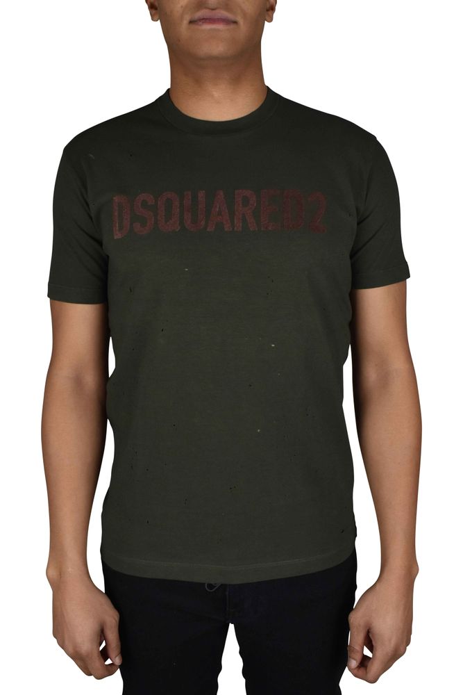 Distressed Khaki Green Cotton T-Shirt