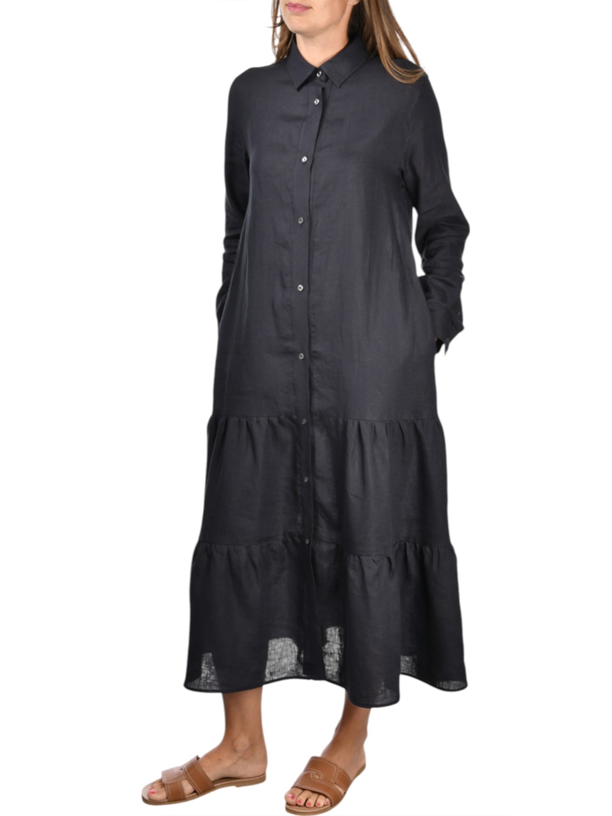 White Abitino Tiered Skirt Linen Dress
