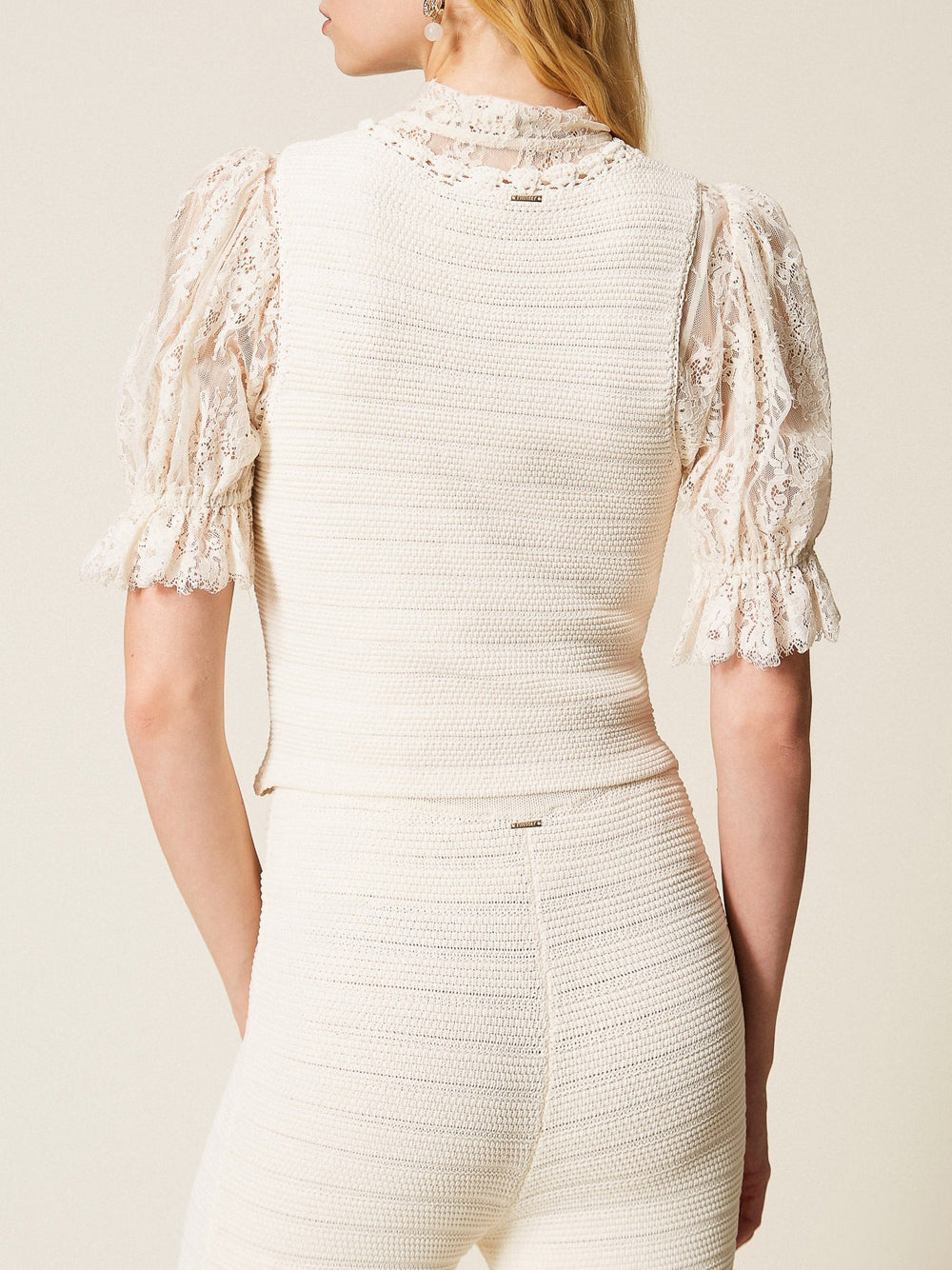 Sleeveless Knit Vest with Crochet Trim