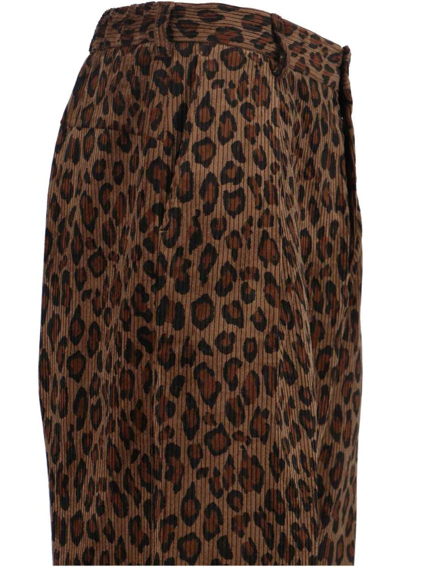 Cropped Trousers With Bold Leopard Print