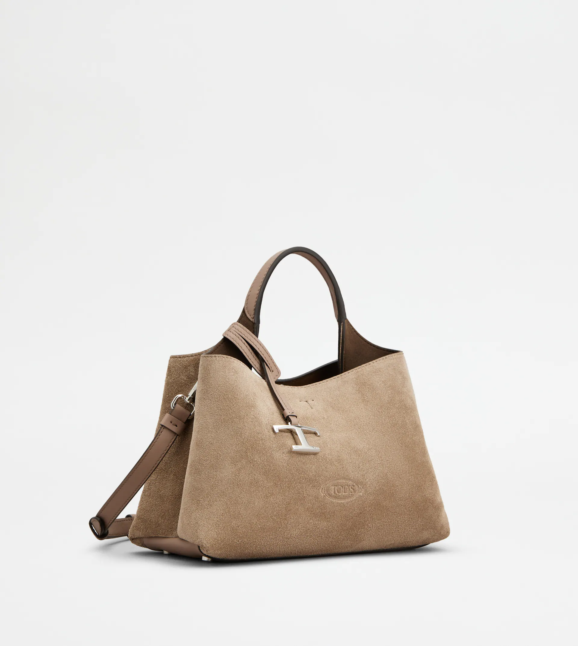 Structured Suede Shoulder Bag with Embossed Logo