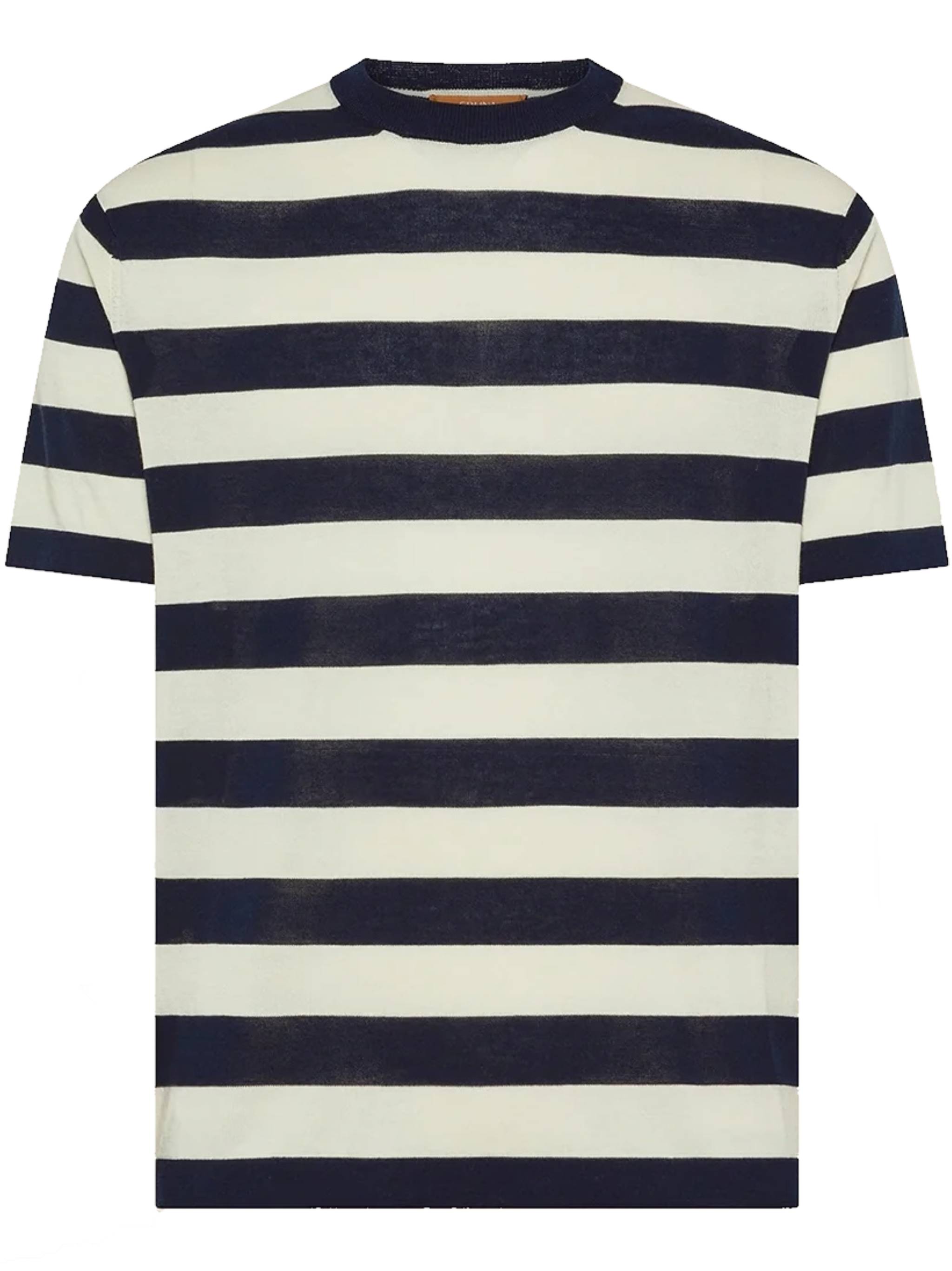 Navy/Off-White Horizontal Stripe Crew Neck T-Shirt
