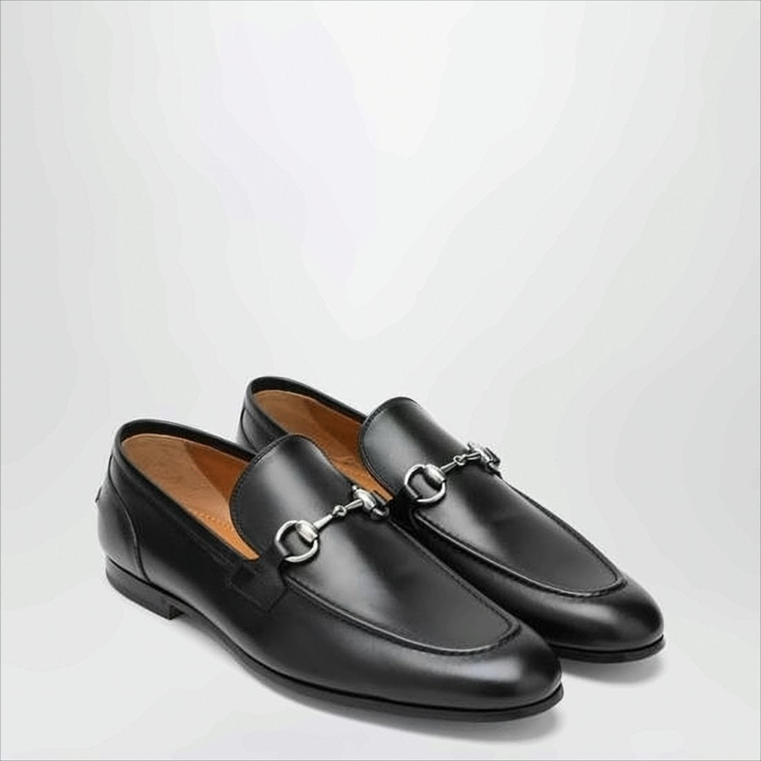 Black Leather Loafers with Silver Horsebit Detail