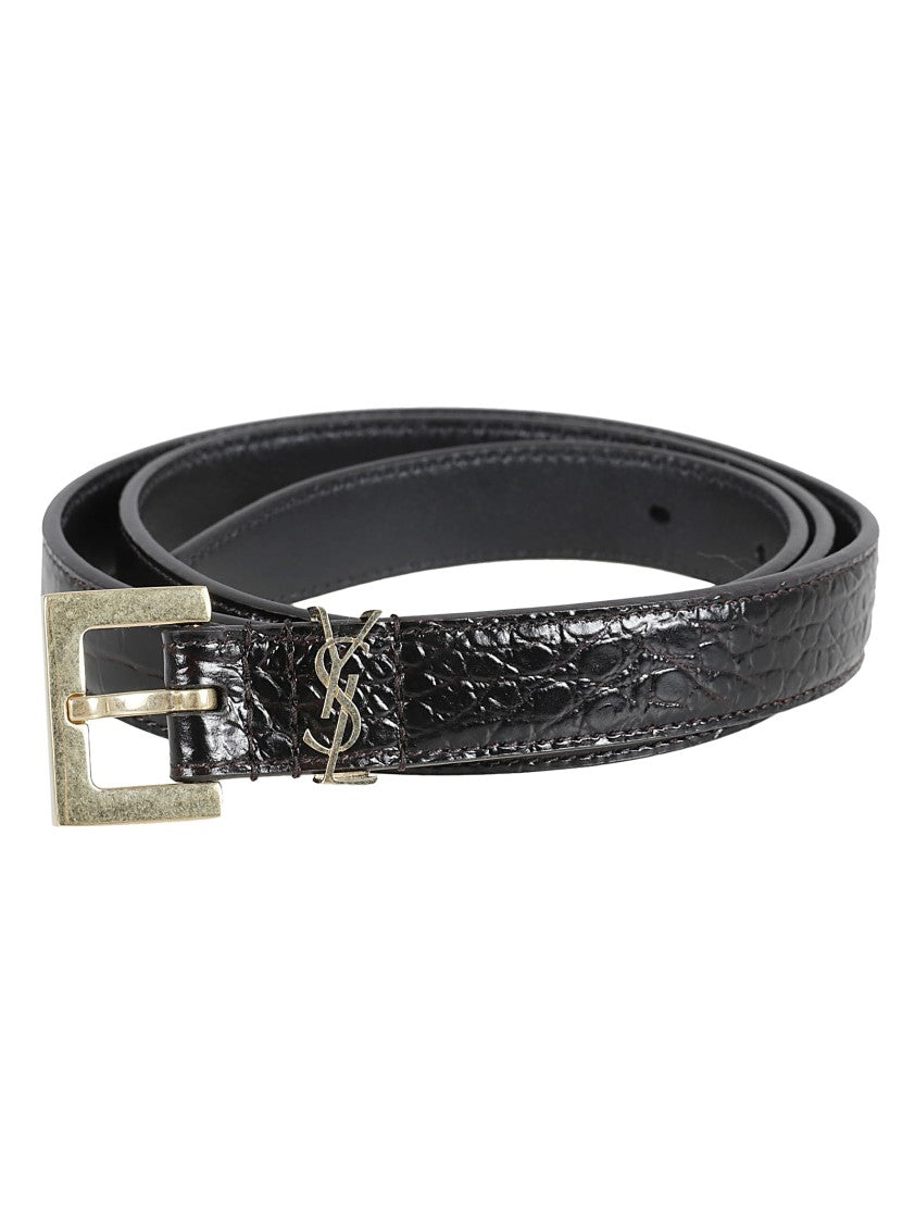 Narrow Crocodile-Textured Calfskin Belt