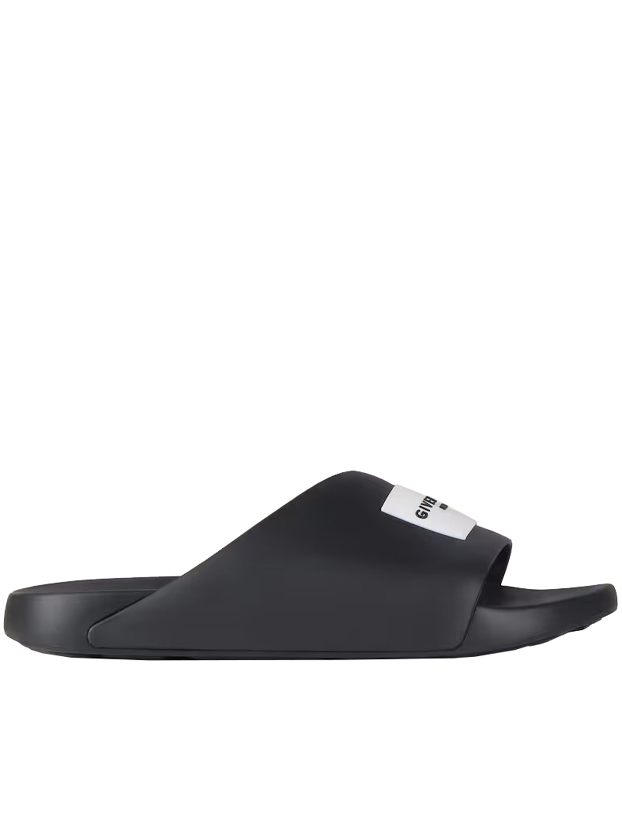 Label Slide Black Polyurethane Logo Sandals