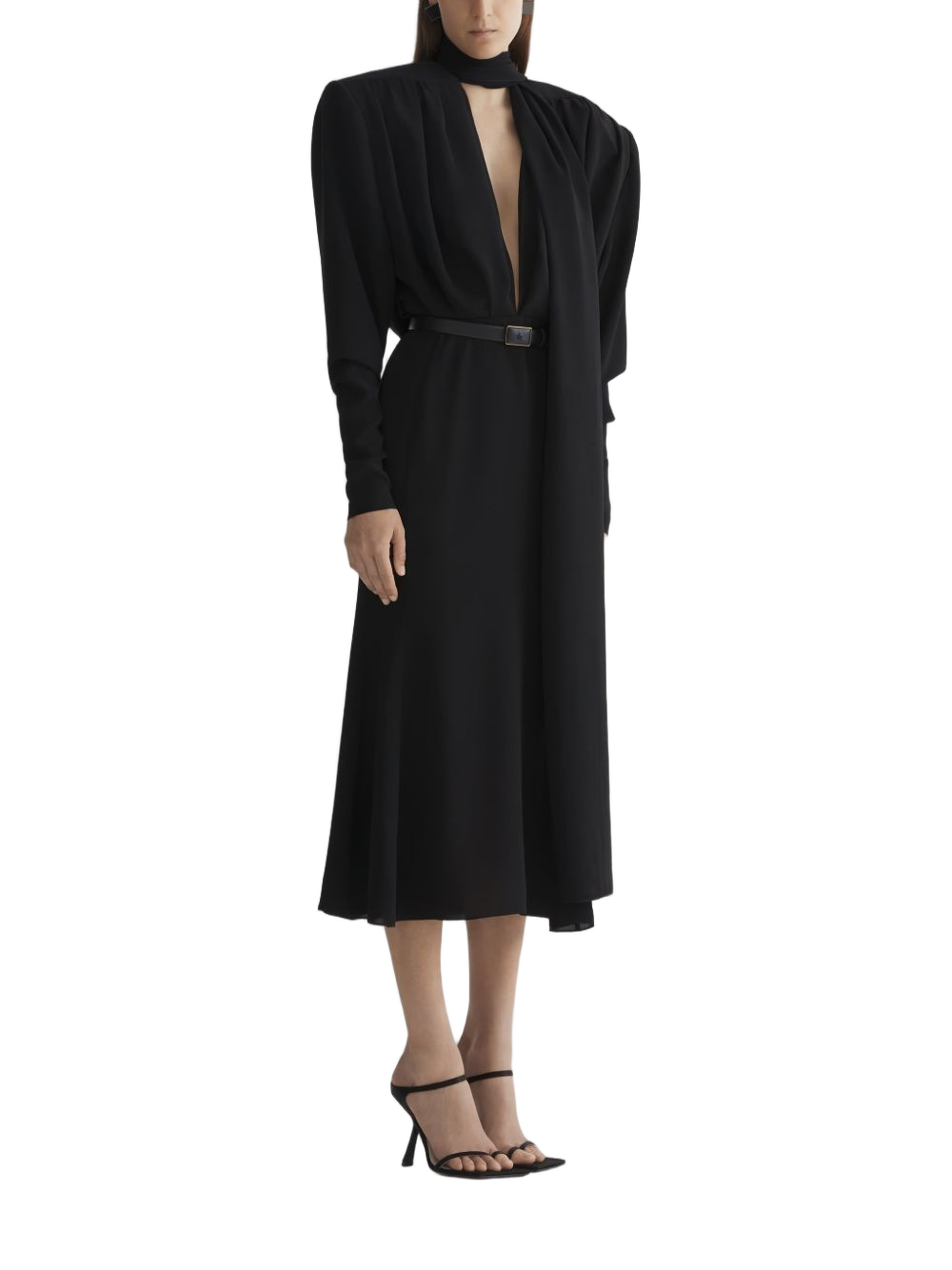 Midi Dress with Plunging Neckline