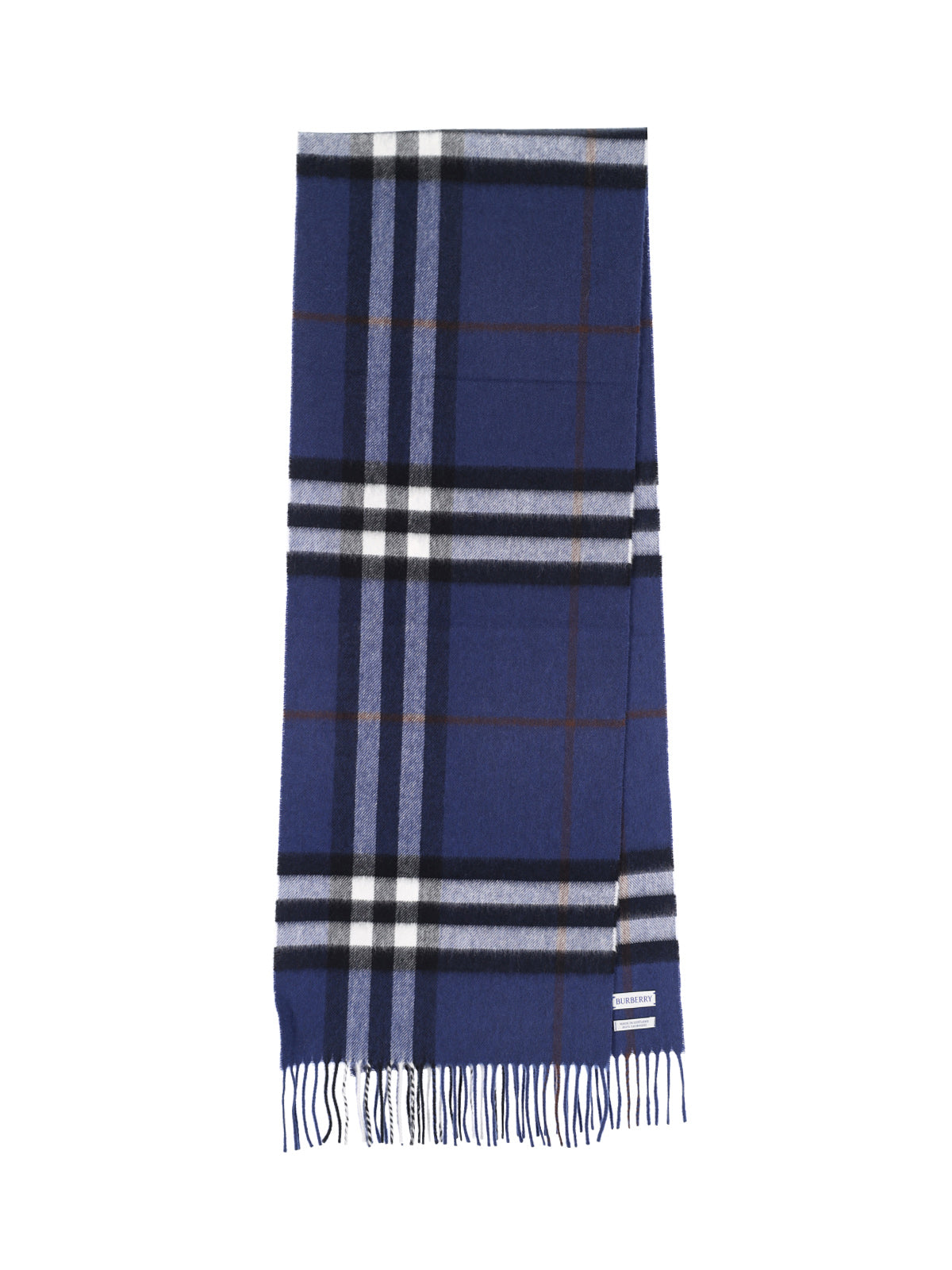 "Check" Scarf In Blue Cashmere, Dark Shade