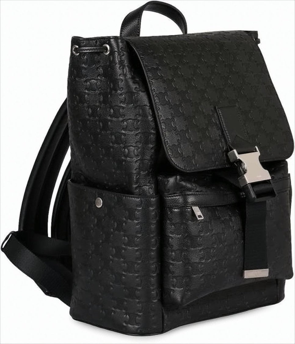 Structured Black Calf Leather Backpack with Metal Buckle Closure