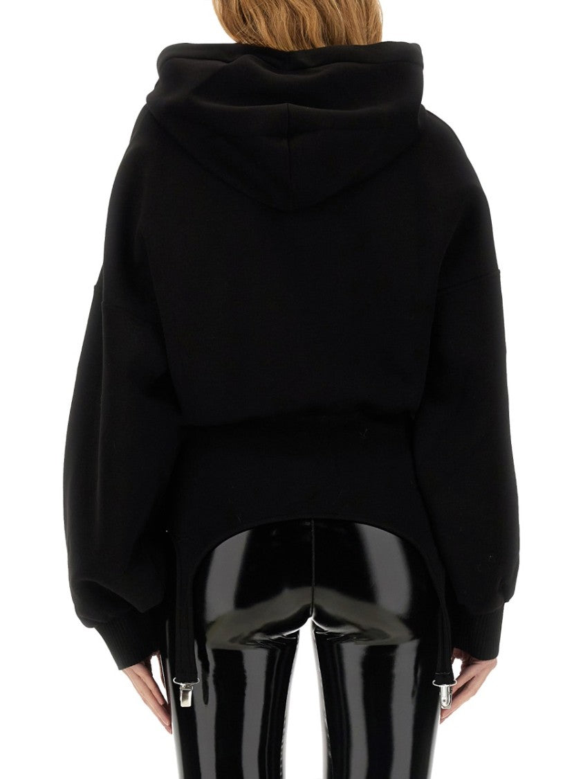 Cropped Black Sweatshirt With Suspender Detail