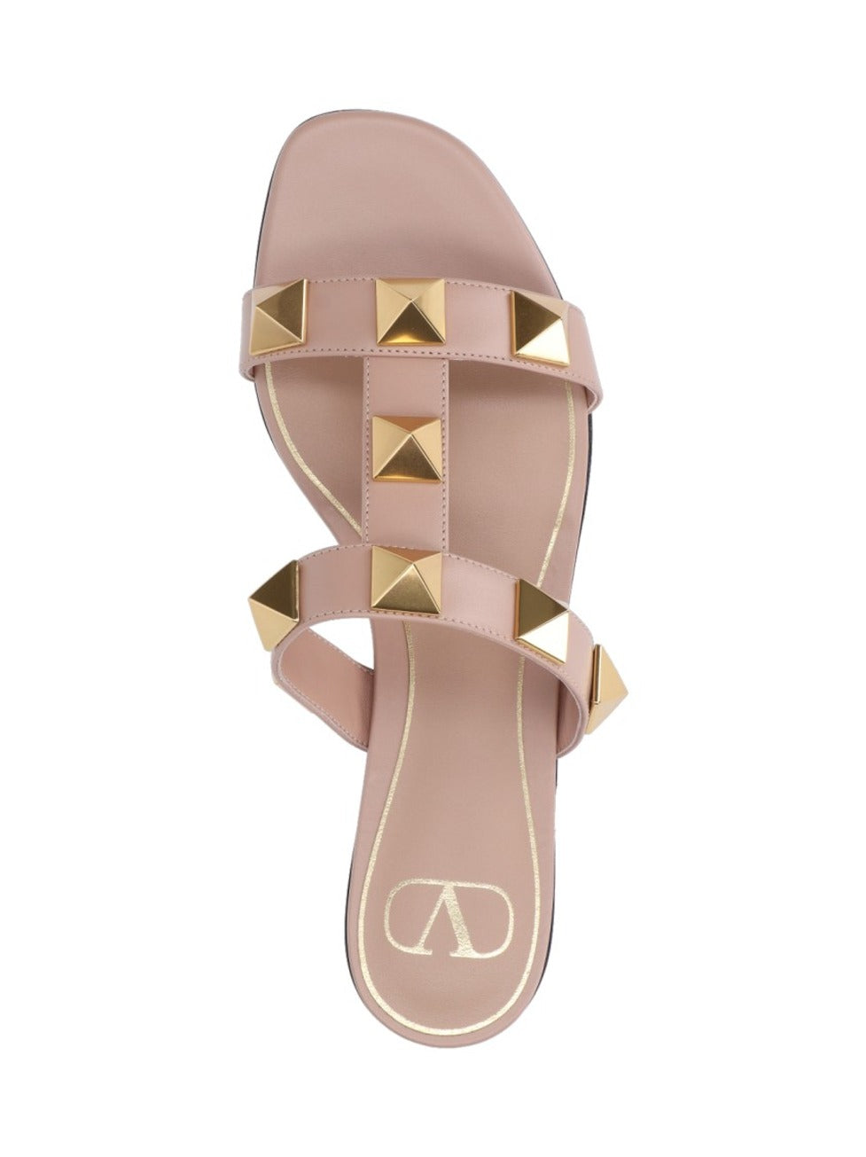 Minimalist Pink Flat Sandals With Pyramid Gold Studs