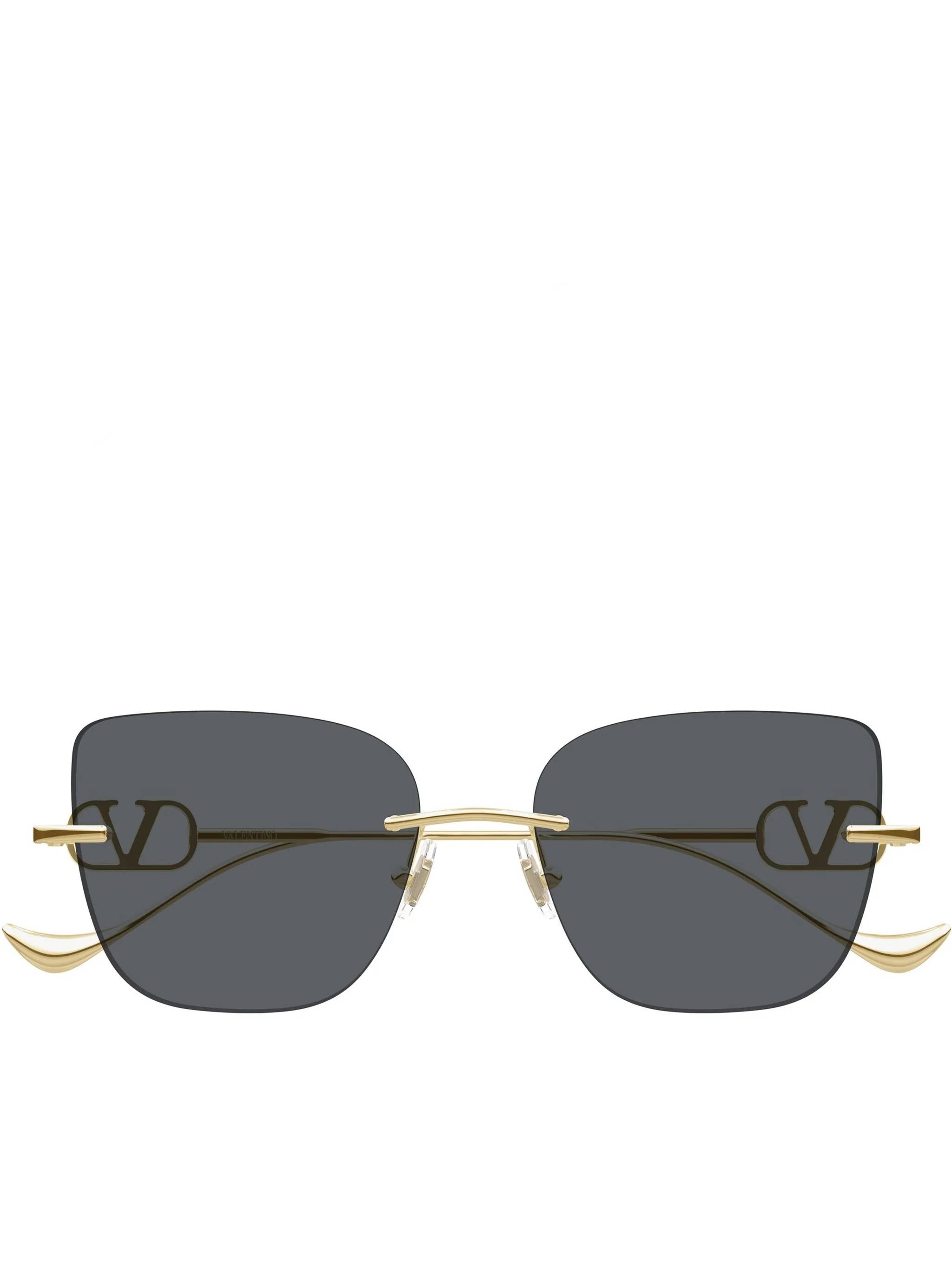 Black Rimless Rectangular Gold-tone Metal Sunglasses