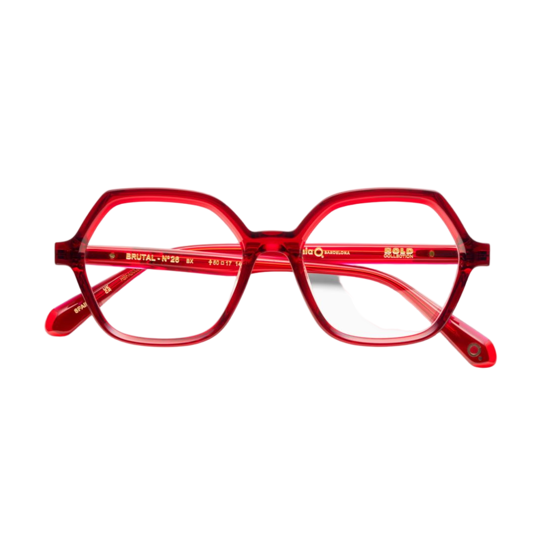 Brutal No.26 Octagonal Red Acetate Eyeglasses with Geometric Frame