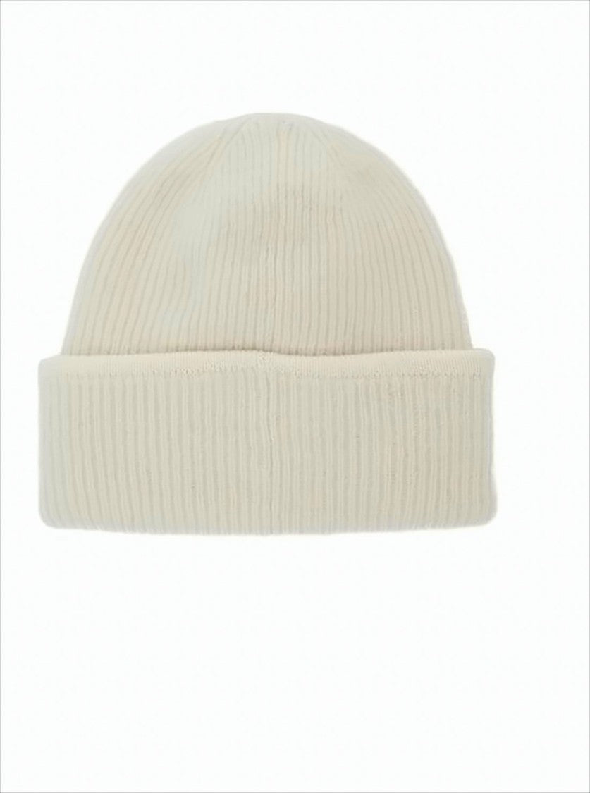 Ribbed Knit Beanie with Folded Cuff and Rectangular Patch