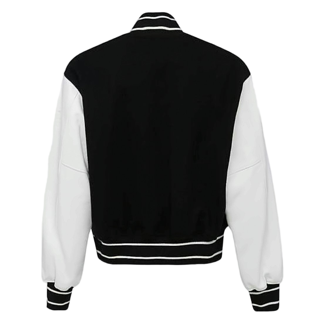Contrast Leather-Sleeve Bomber Jacket with Bold Lettering