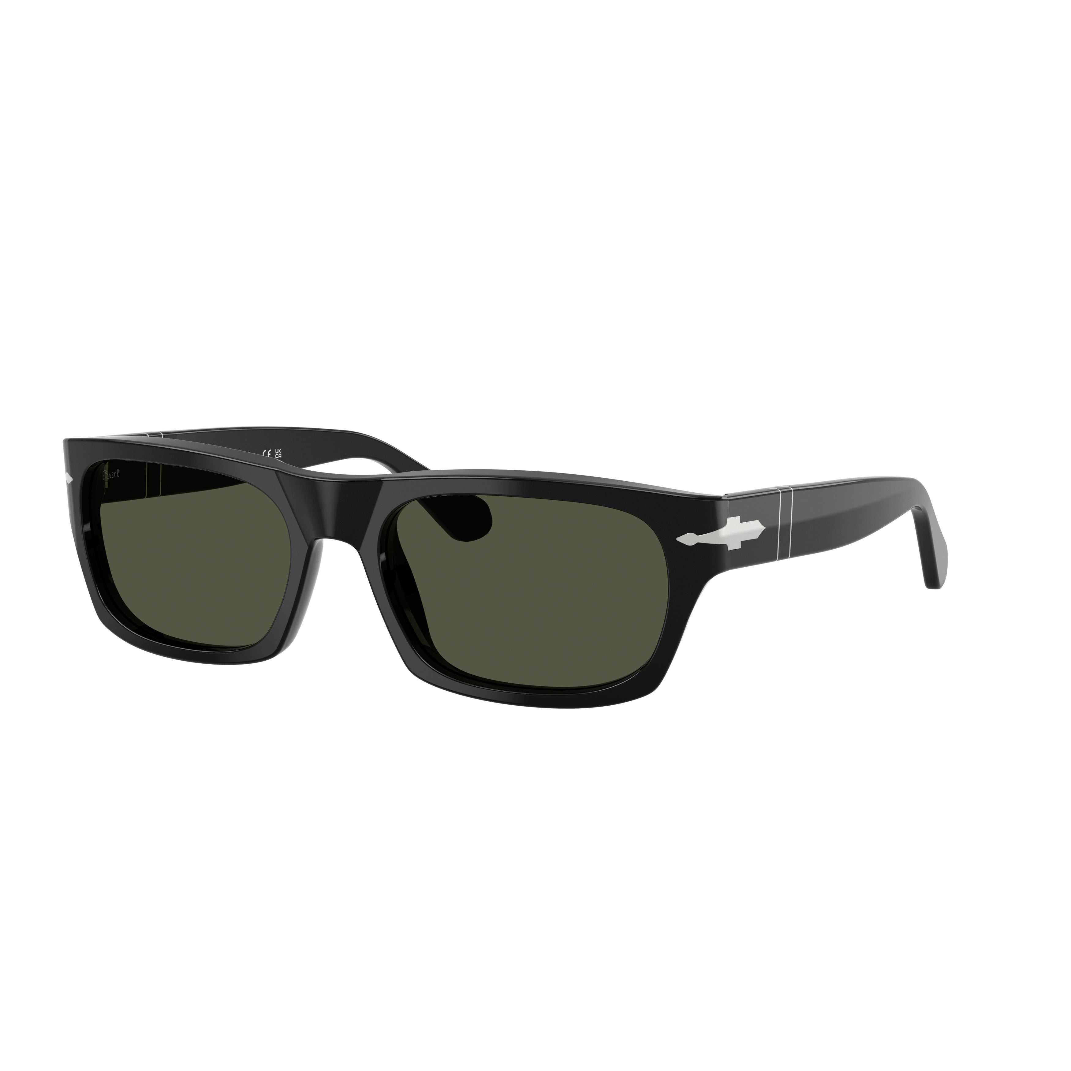 0po3398s Rectangular Black Acetate Sunglasses with Silver Arrow Detail