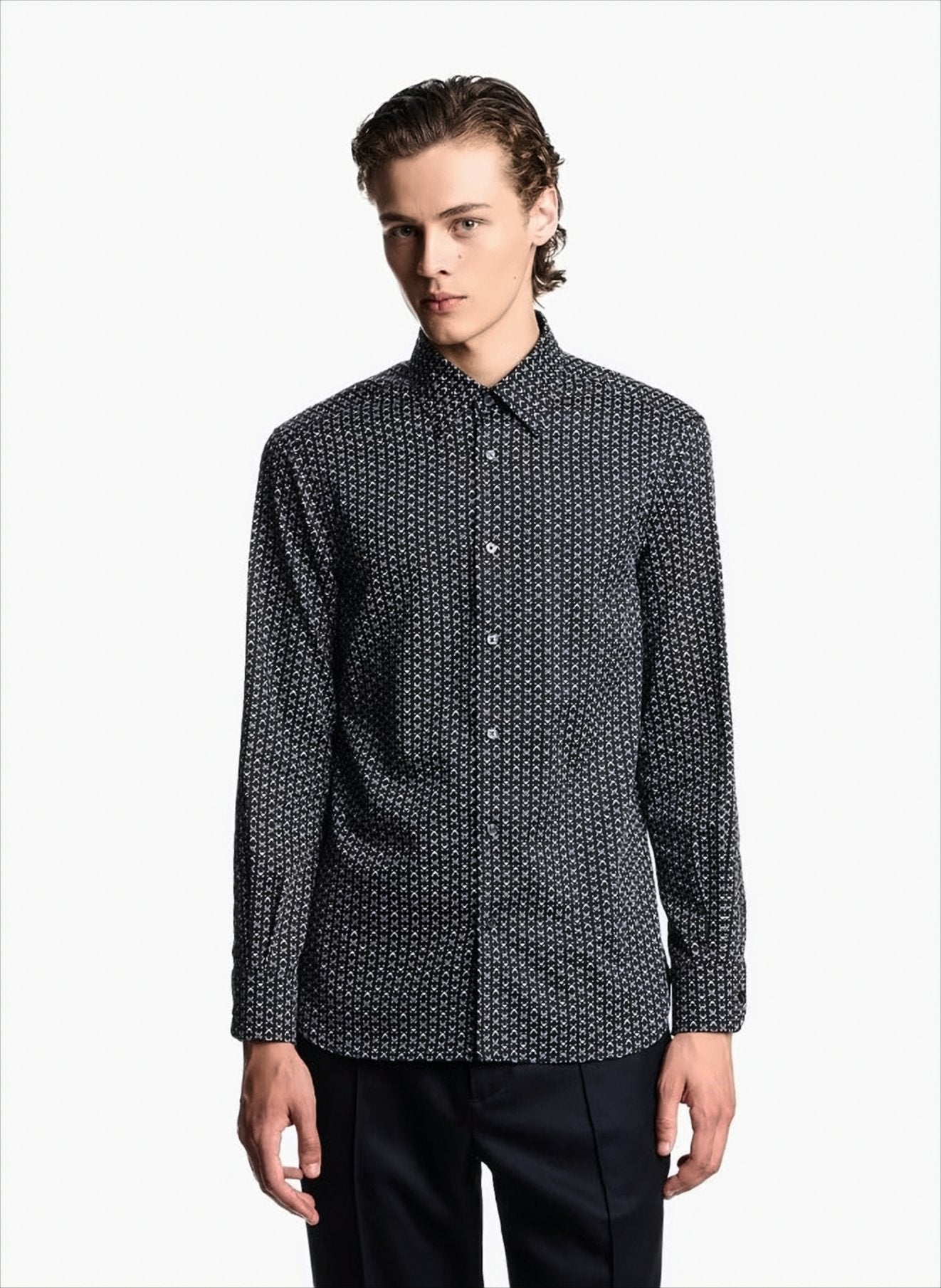 Tailored Blue Shirt With All-Over Print