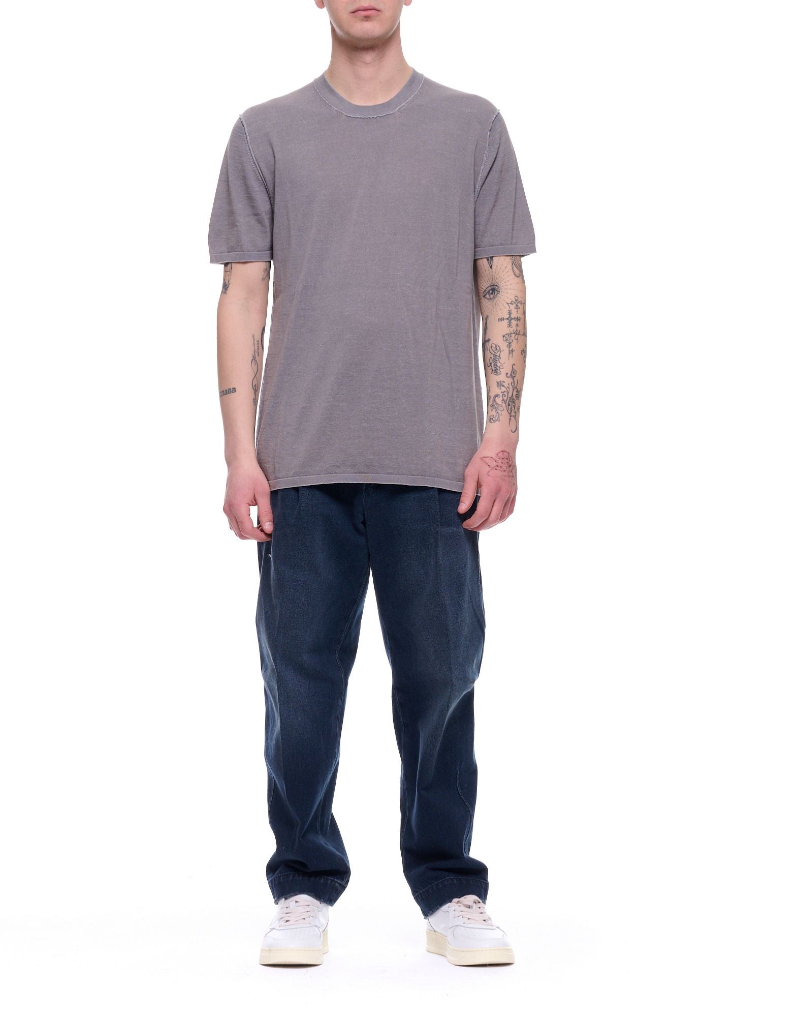 Grey Round Neck Cotton Casual T-Shirt
