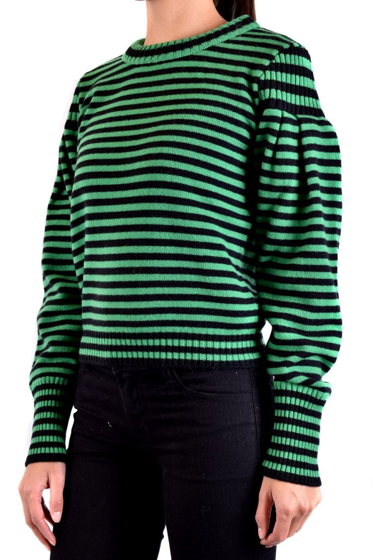 Multicolor Striped Sweater With Puffed Sleeves