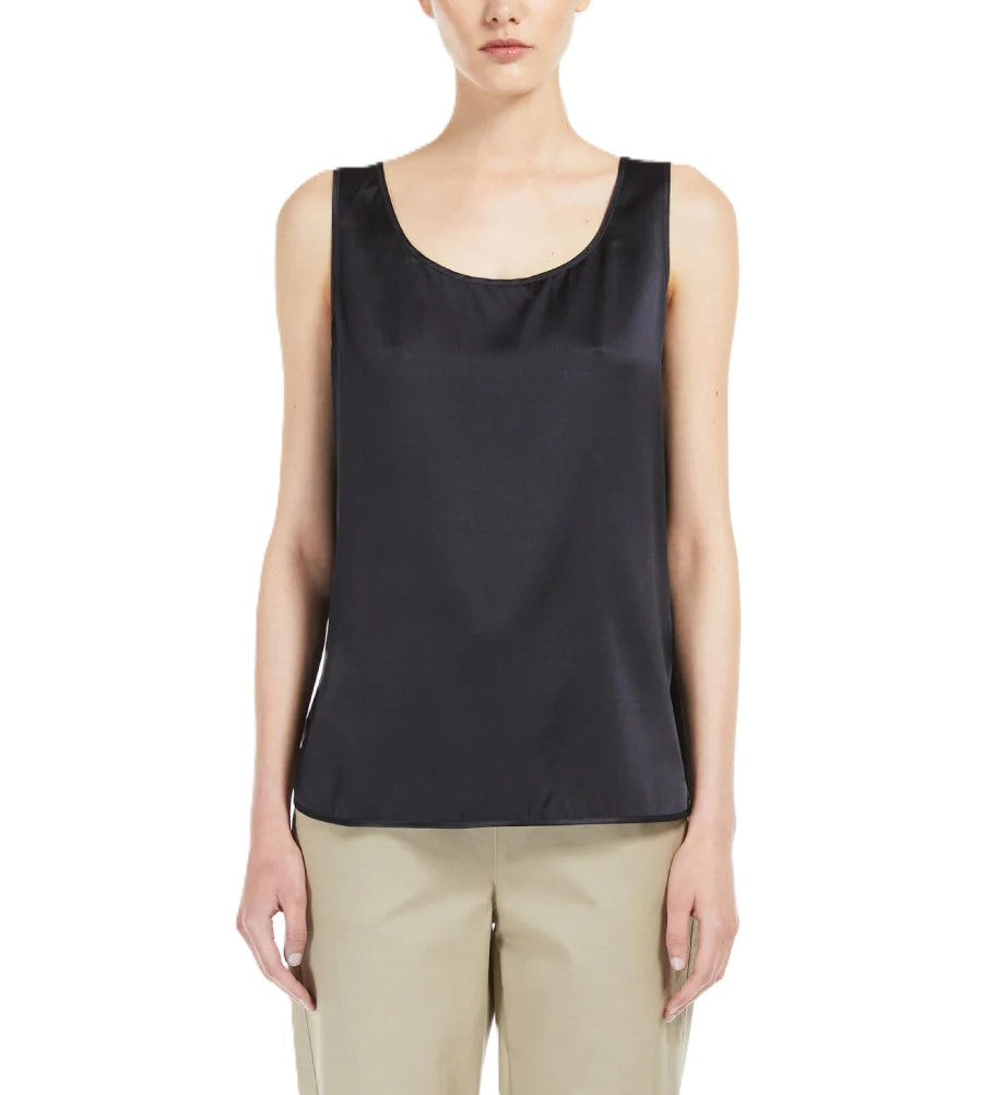 Satin-Finish Sleeveless Top with Side Slits