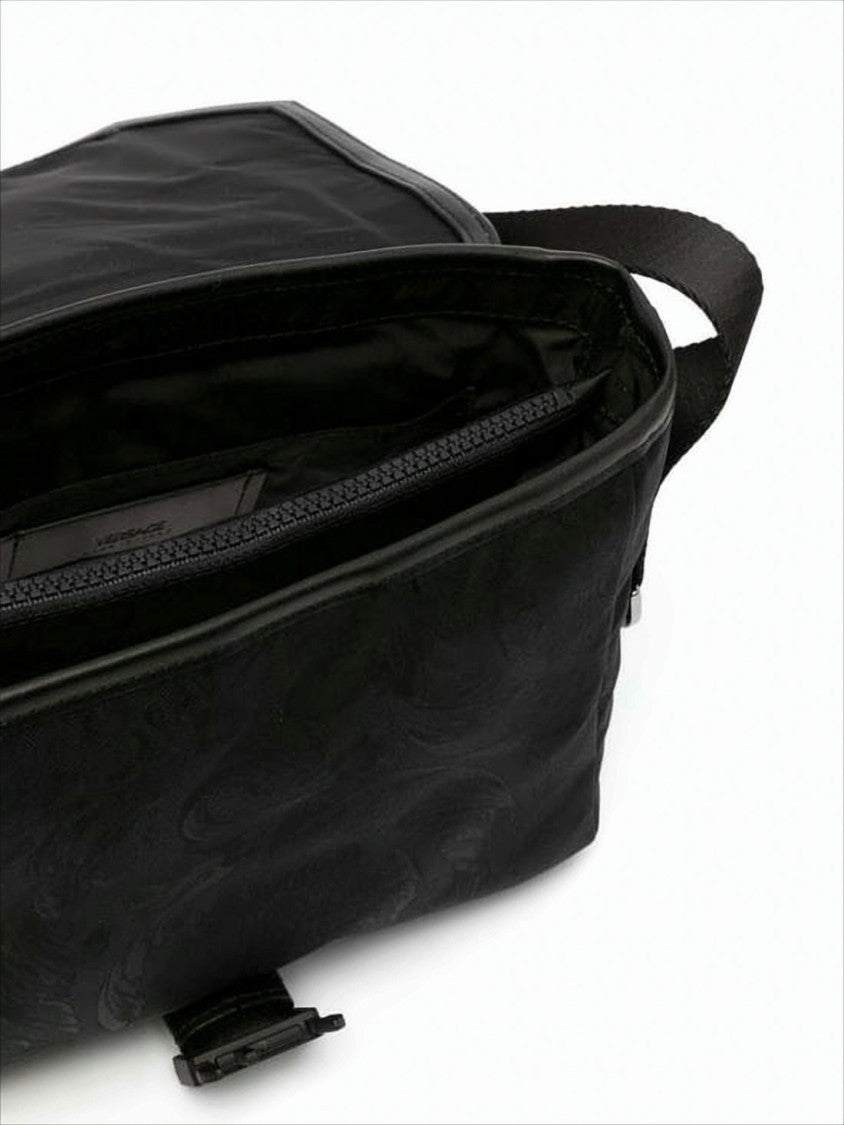 Embossed Polyamide Crossbody Bag with Metallic Buckle
