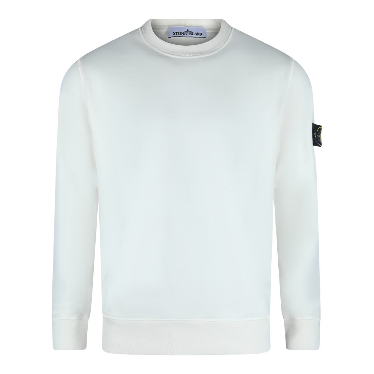 White Crewneck Sweater with Ribbed Details