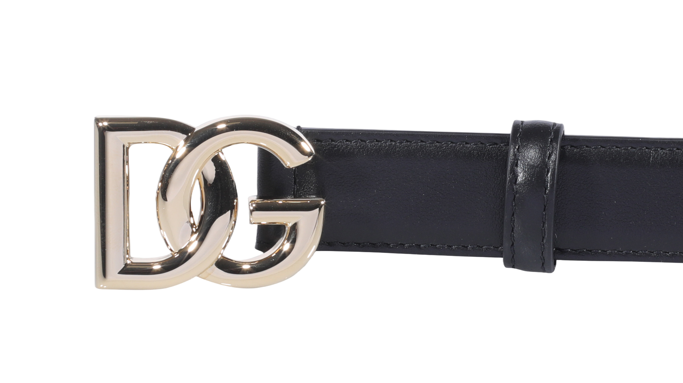 Smooth Leather Belt with Gold-tone DG Buckle