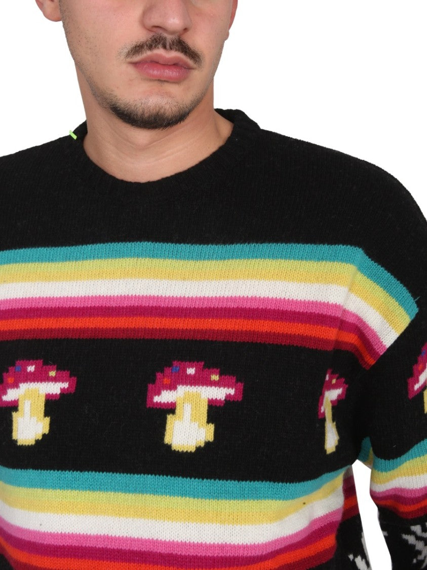 Cross-Neck Knitwear With Pixelated Motifs
