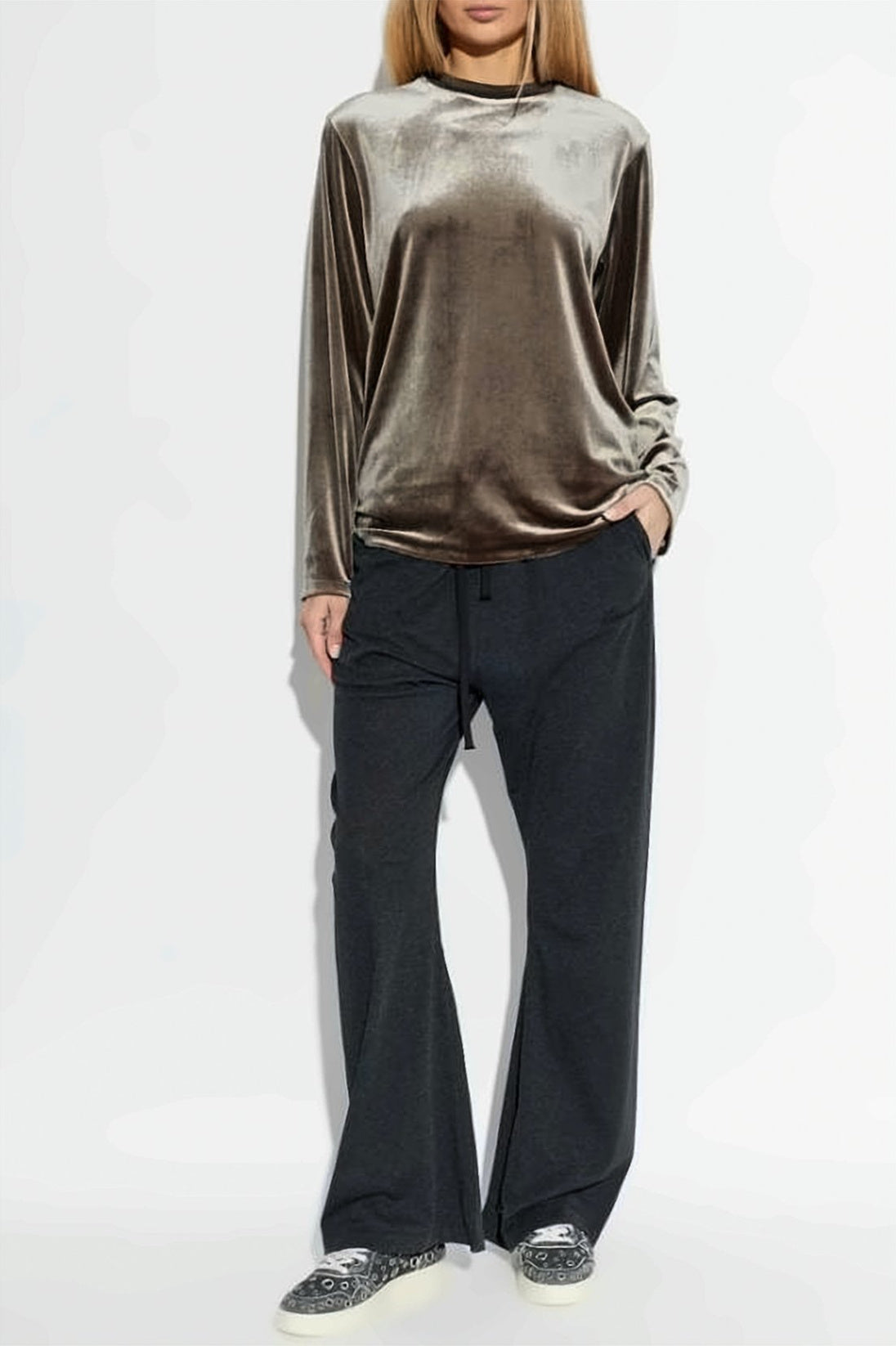Long-Sleeve Velvet Texture Top With Subtle Sheen