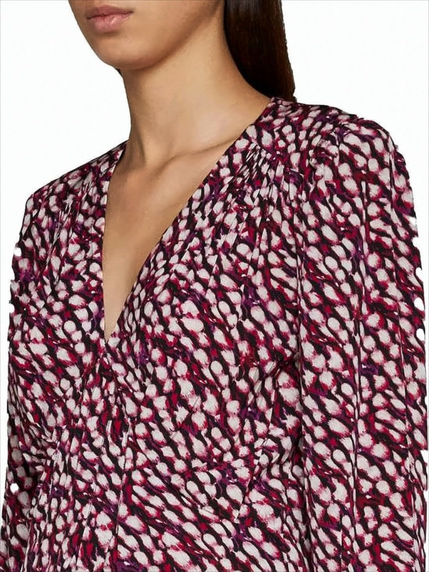 Abstract Burgundy Blouse with Fitted Waist