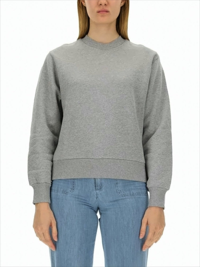 Grey Long-Sleeve Top with Crew Neckline