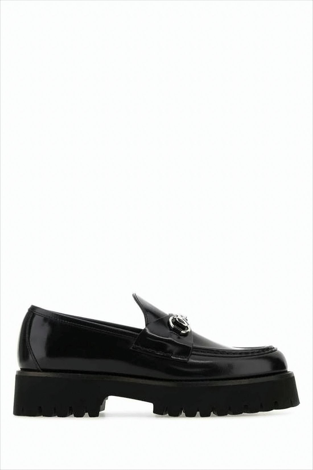 Polished Leather Loafers With Metallic Horsebit Detail