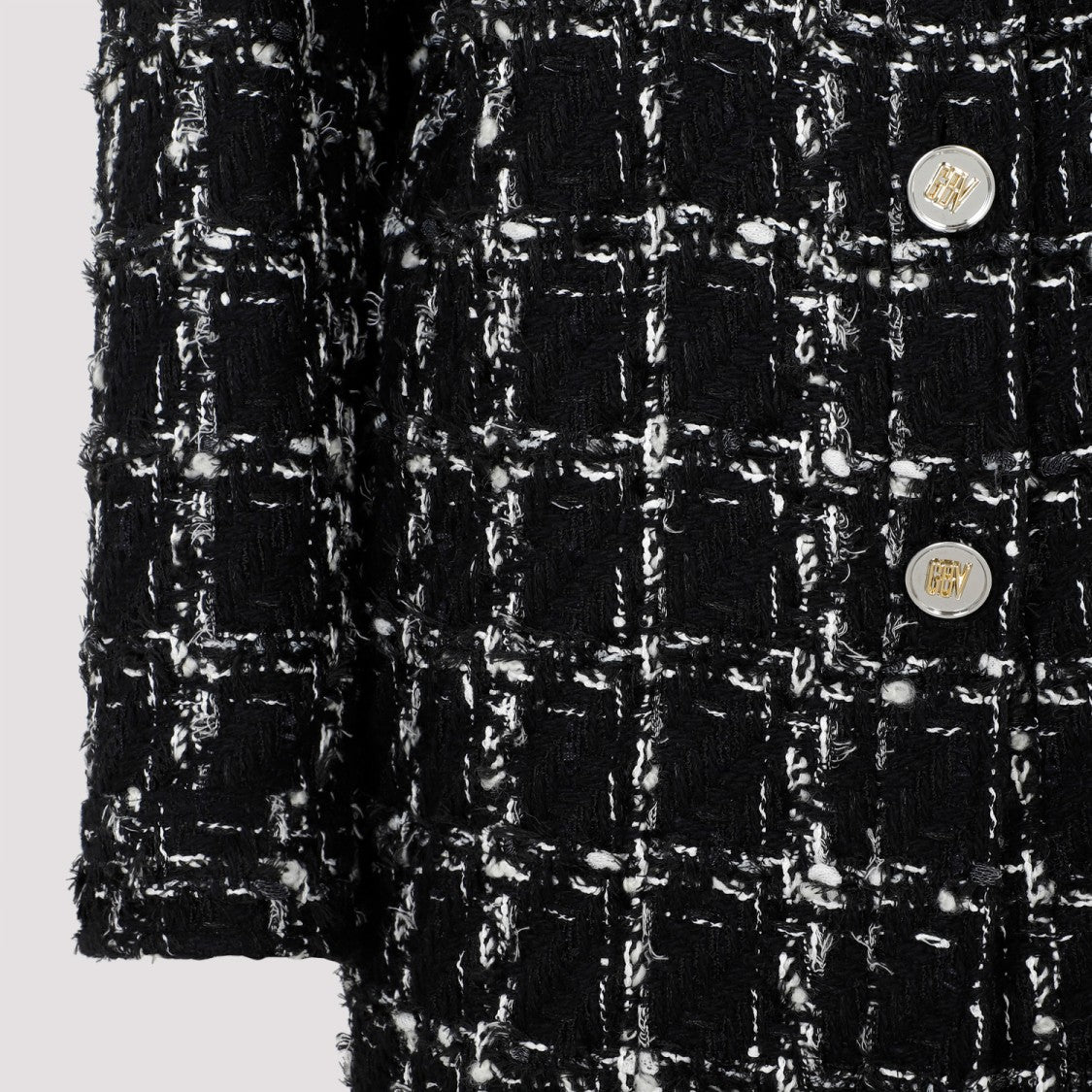 Black and White Checked Bouclé Coat