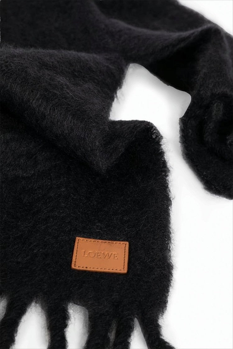 Textured Black Mohair And Wool Blend Scarf
