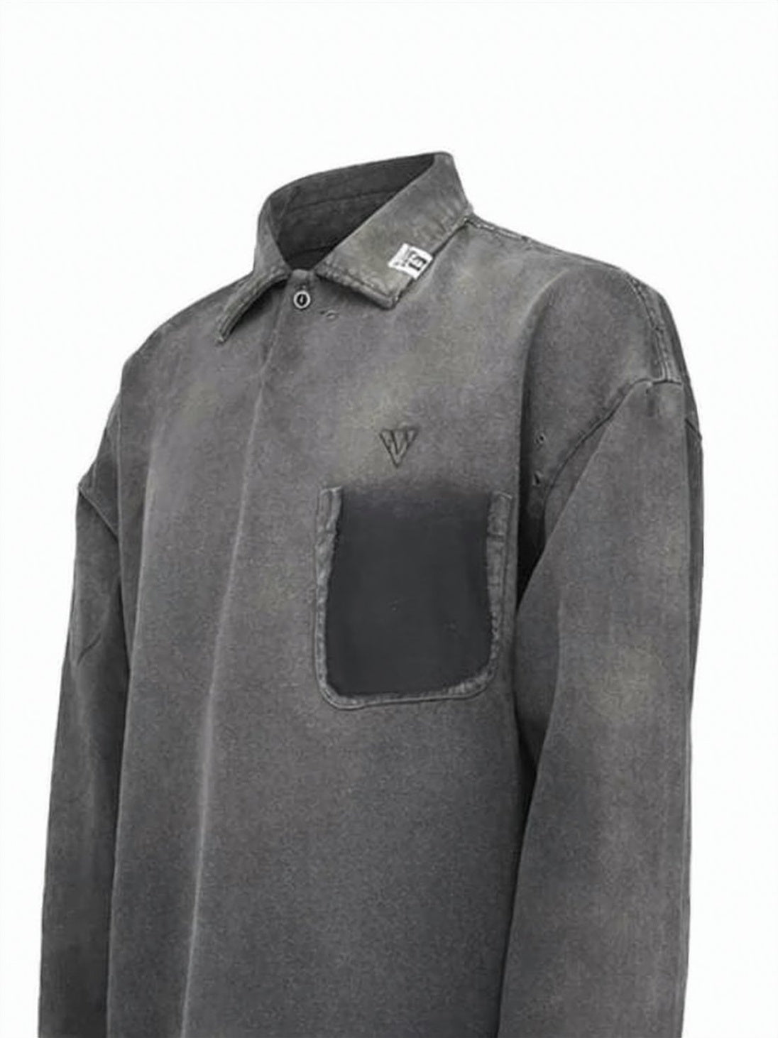 Washed Black Long-sleeve Polo Shirt