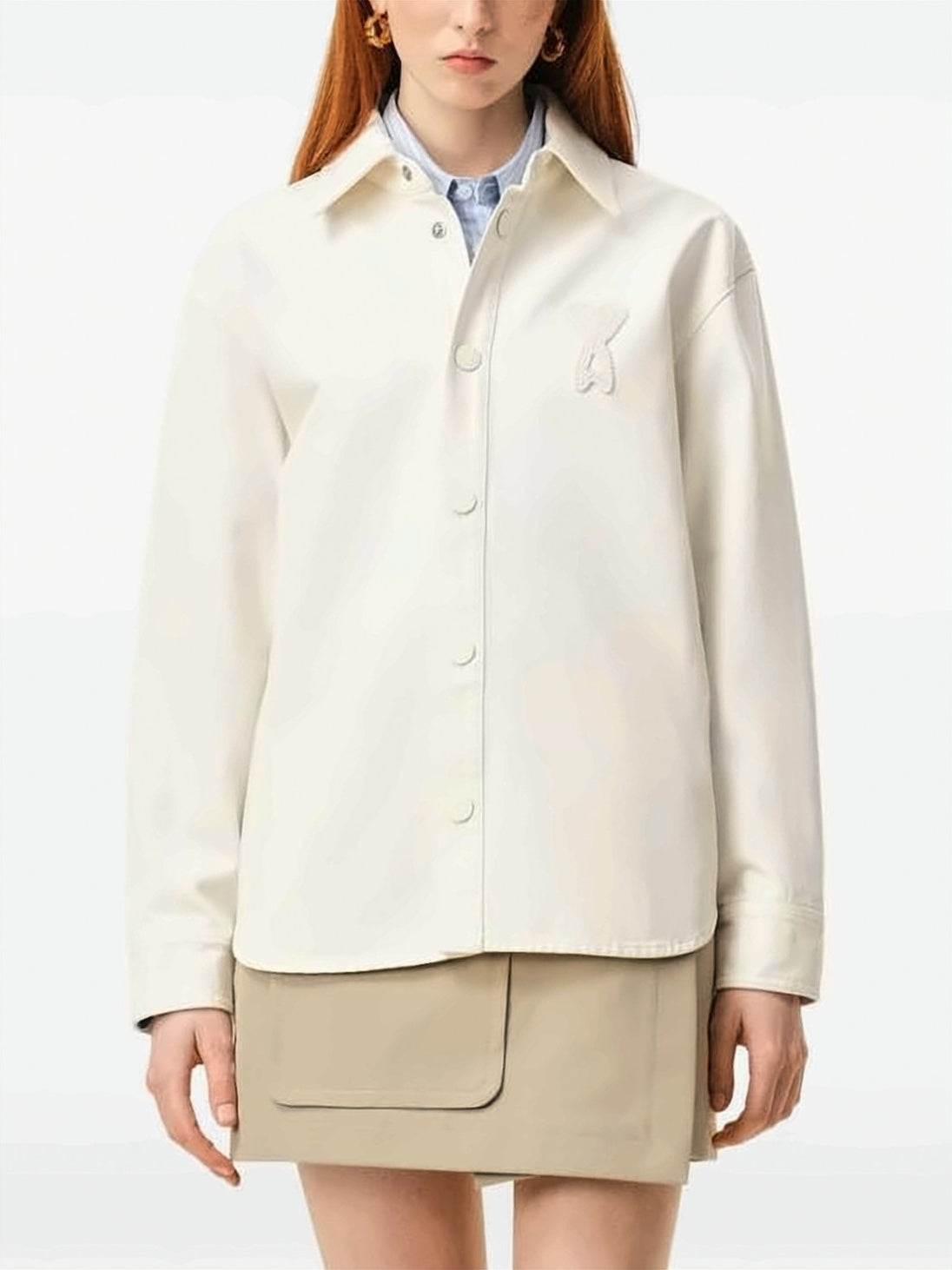 Cotton Overshirt With Tone-On-Tone Logo And Curved Hem