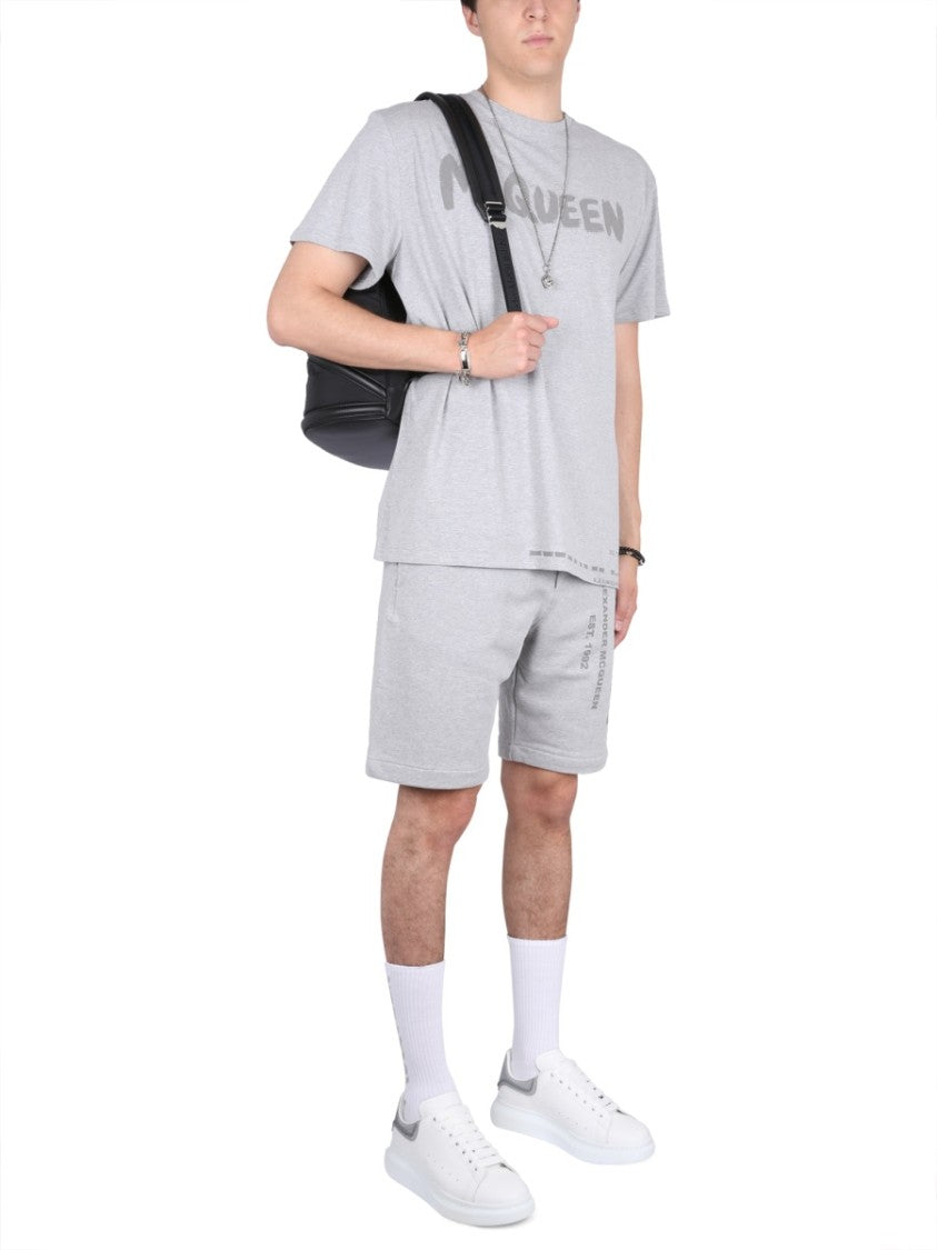 Bermuda Shorts With Graffiti Logo Print