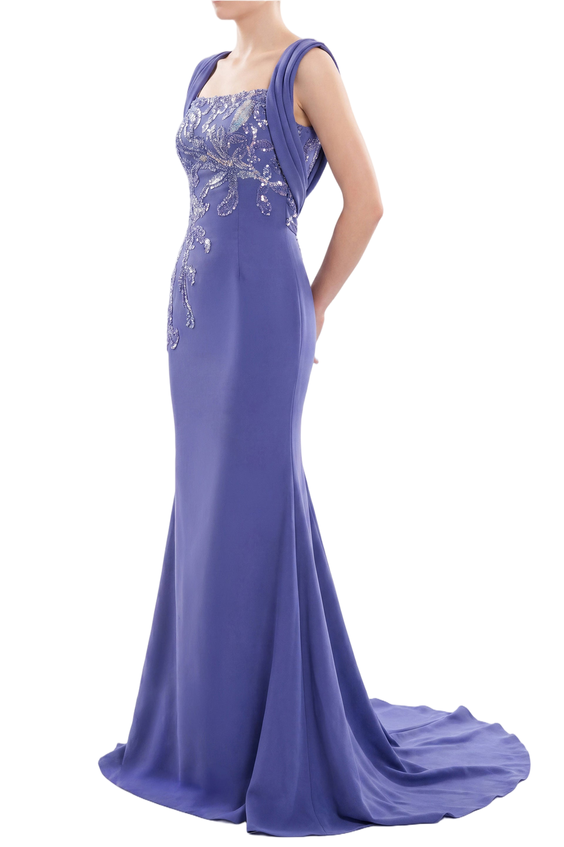 Embellished Long Crepe Dress