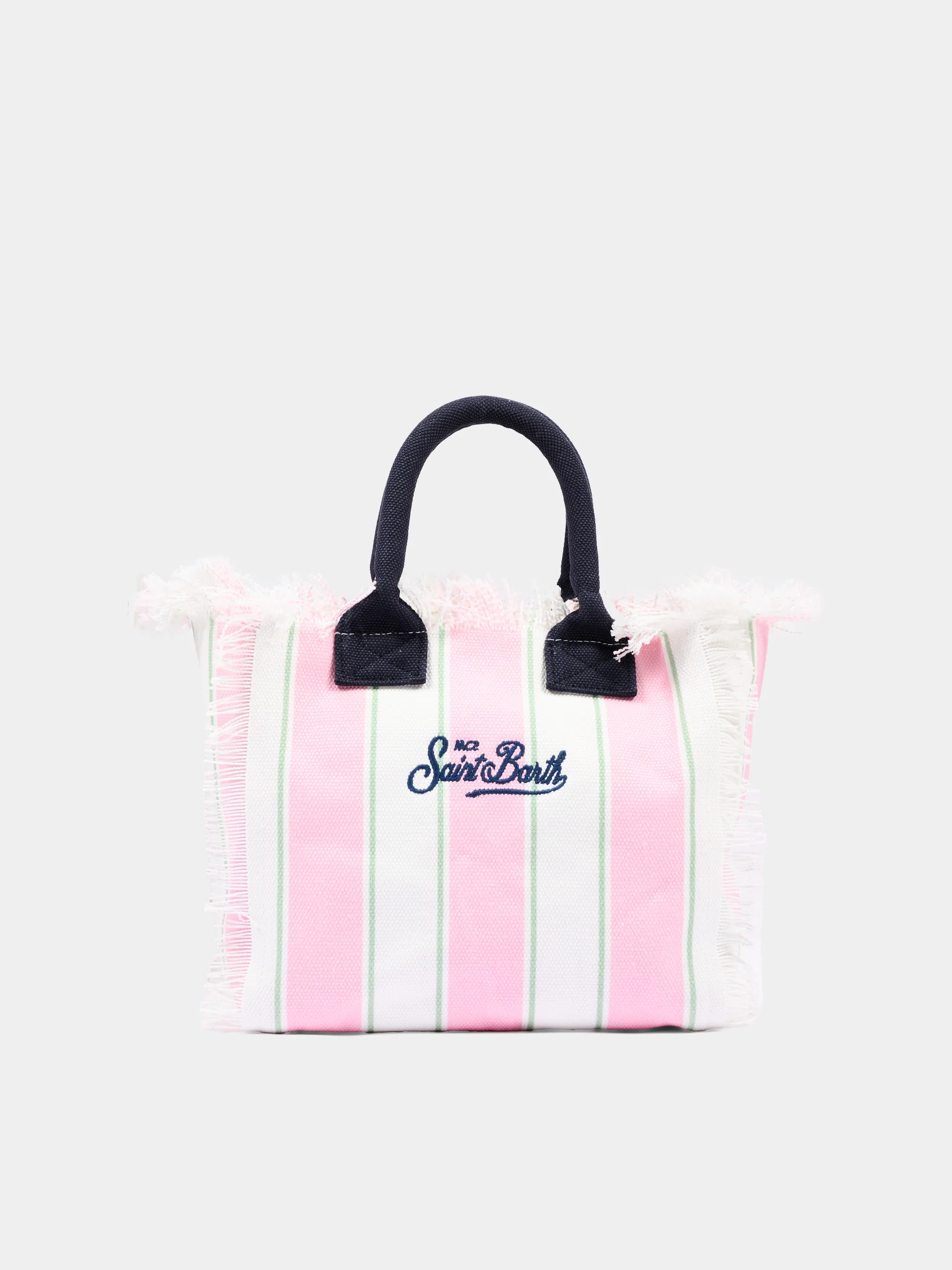 Beach-Inspired Striped Tote Bag with Fringed Edges