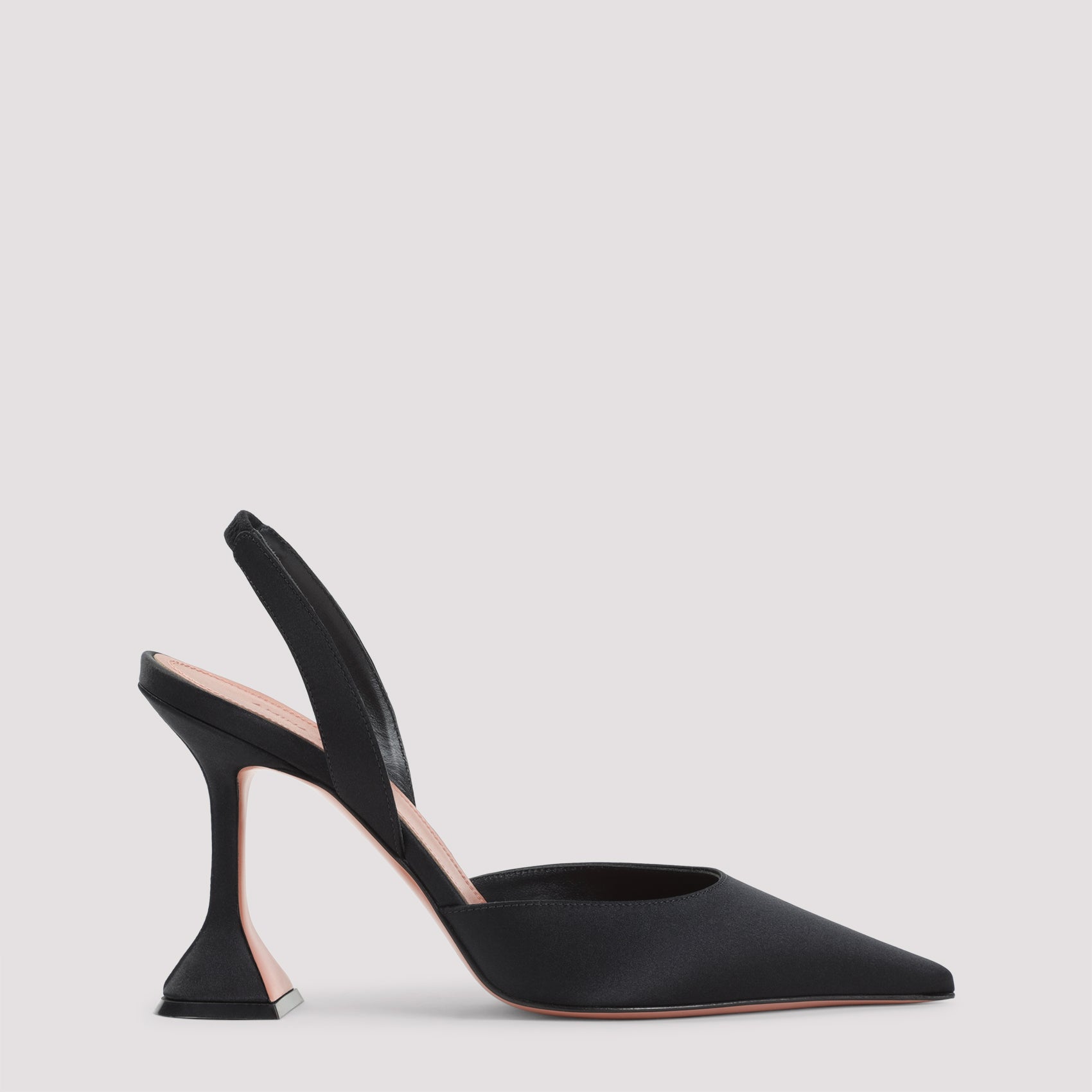 Black Satin Sling Mules with Hourglass Heels