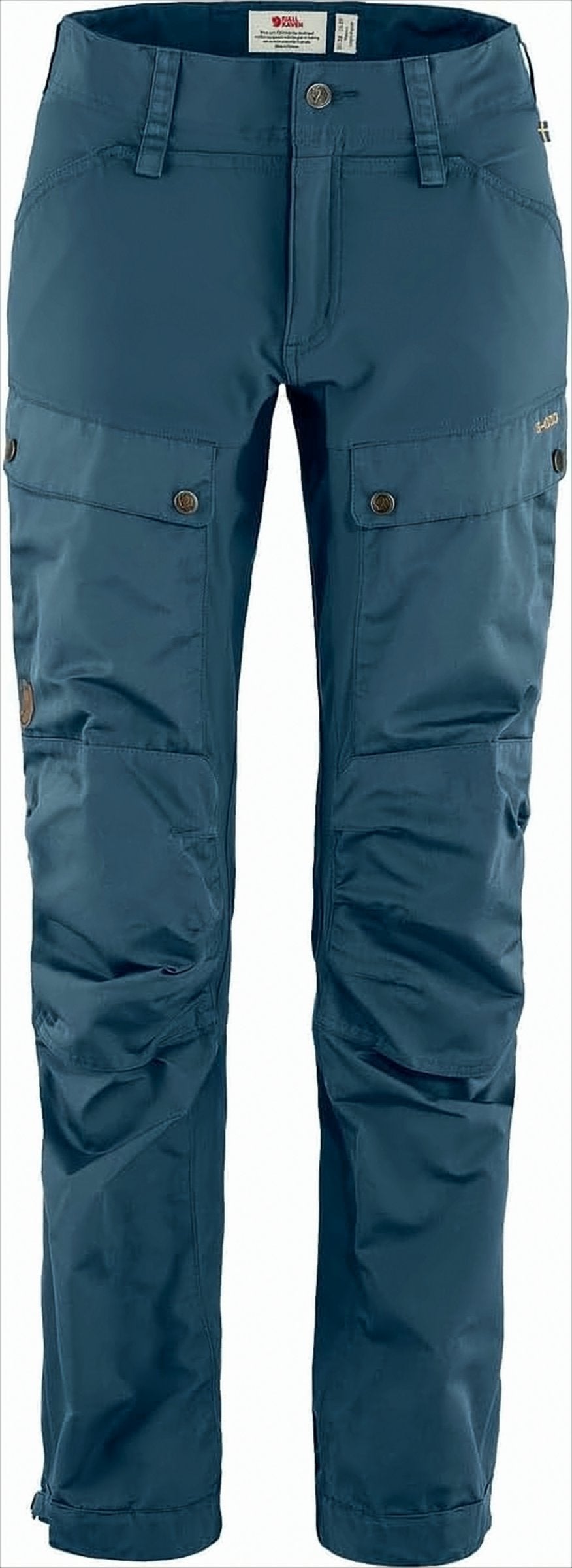 Functional Mid-Length Blue Straight Pants with Button Closure