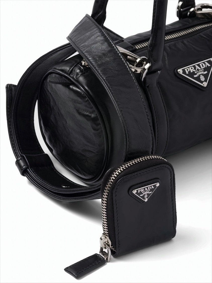 Cylindrical Nappa Leather Tote with Signature Logo