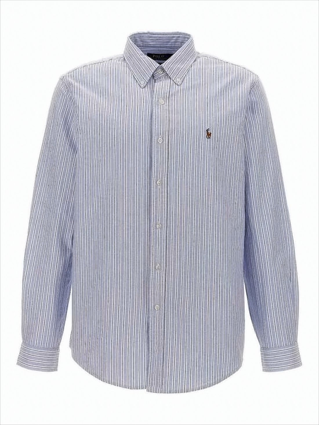 Long Sleeve Button-Up Shirt With Vertical Stripes And Embroidered Logo
