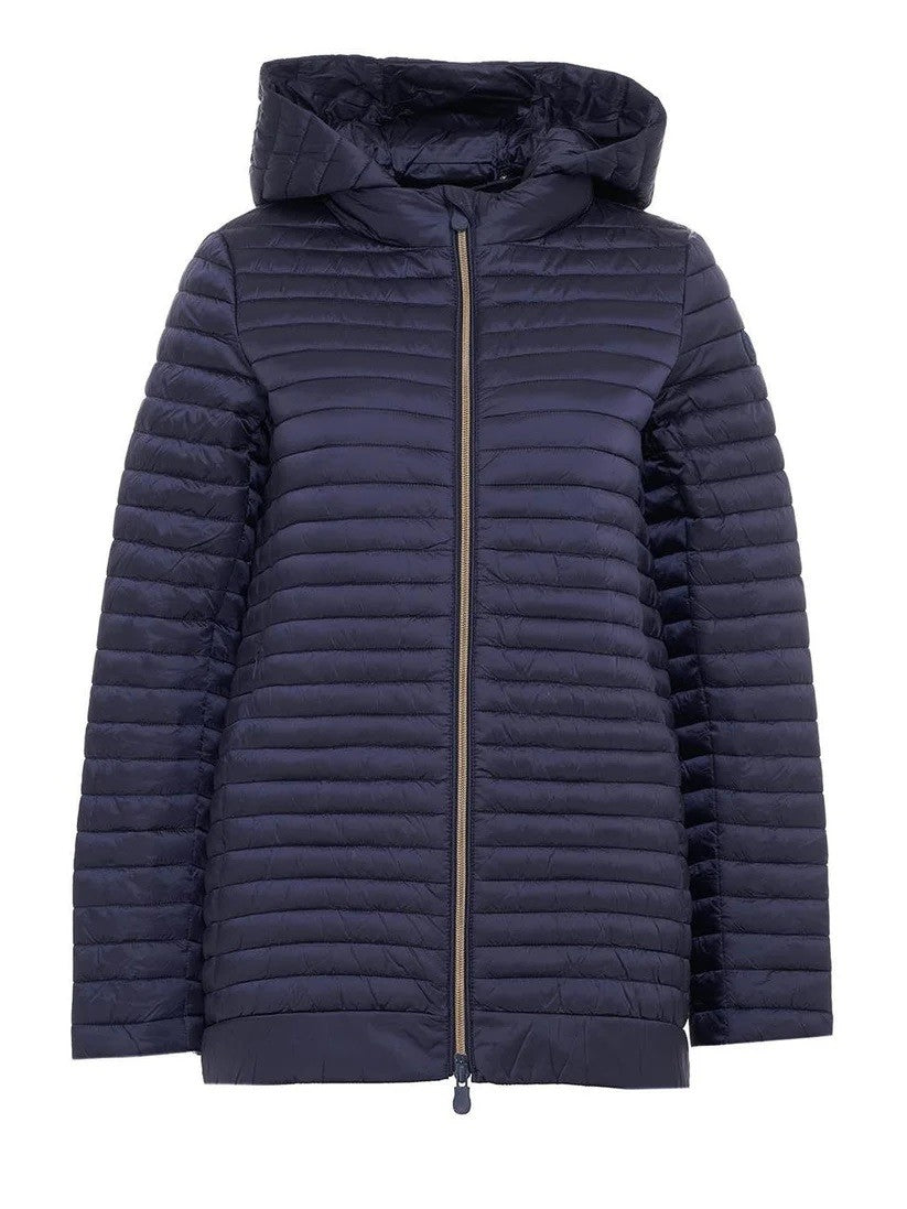 Quilted Hooded Jacket With Full-Length Zipper