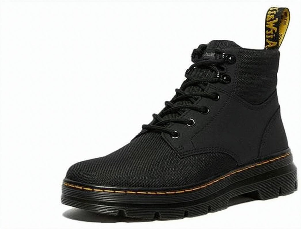High-Top Black Canvas and Synthetic Leather Boots