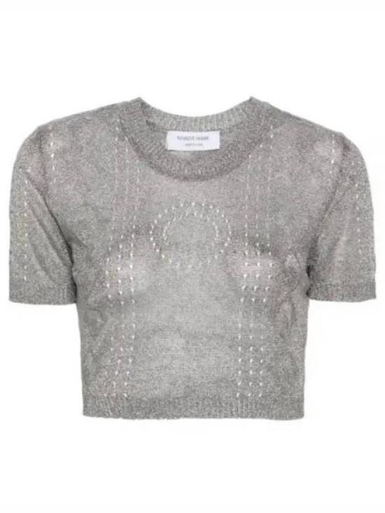 Cropped Textured Sweater with Shimmering Finish
