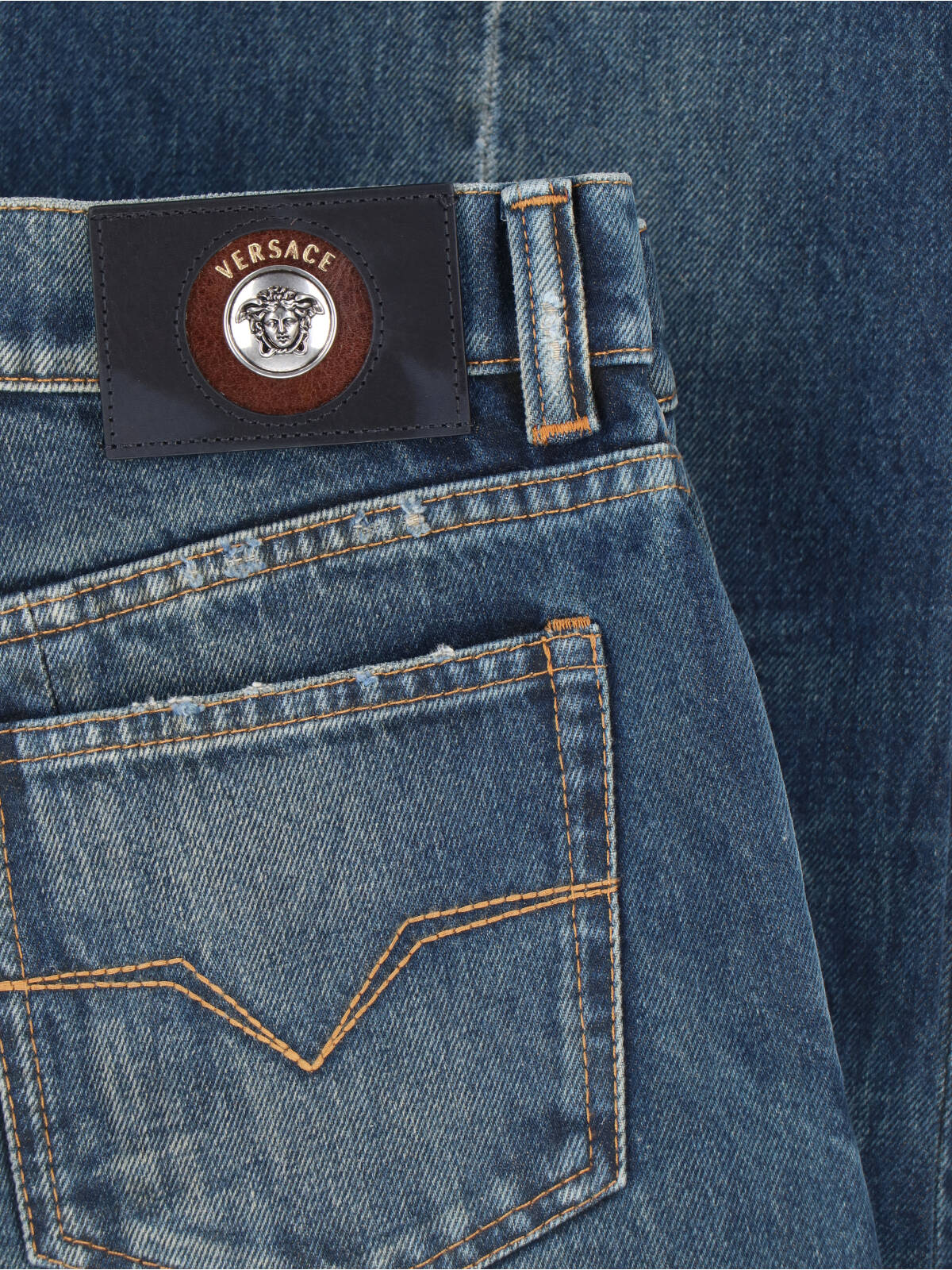 Blue Wide-Leg Distressed Denim Jeans